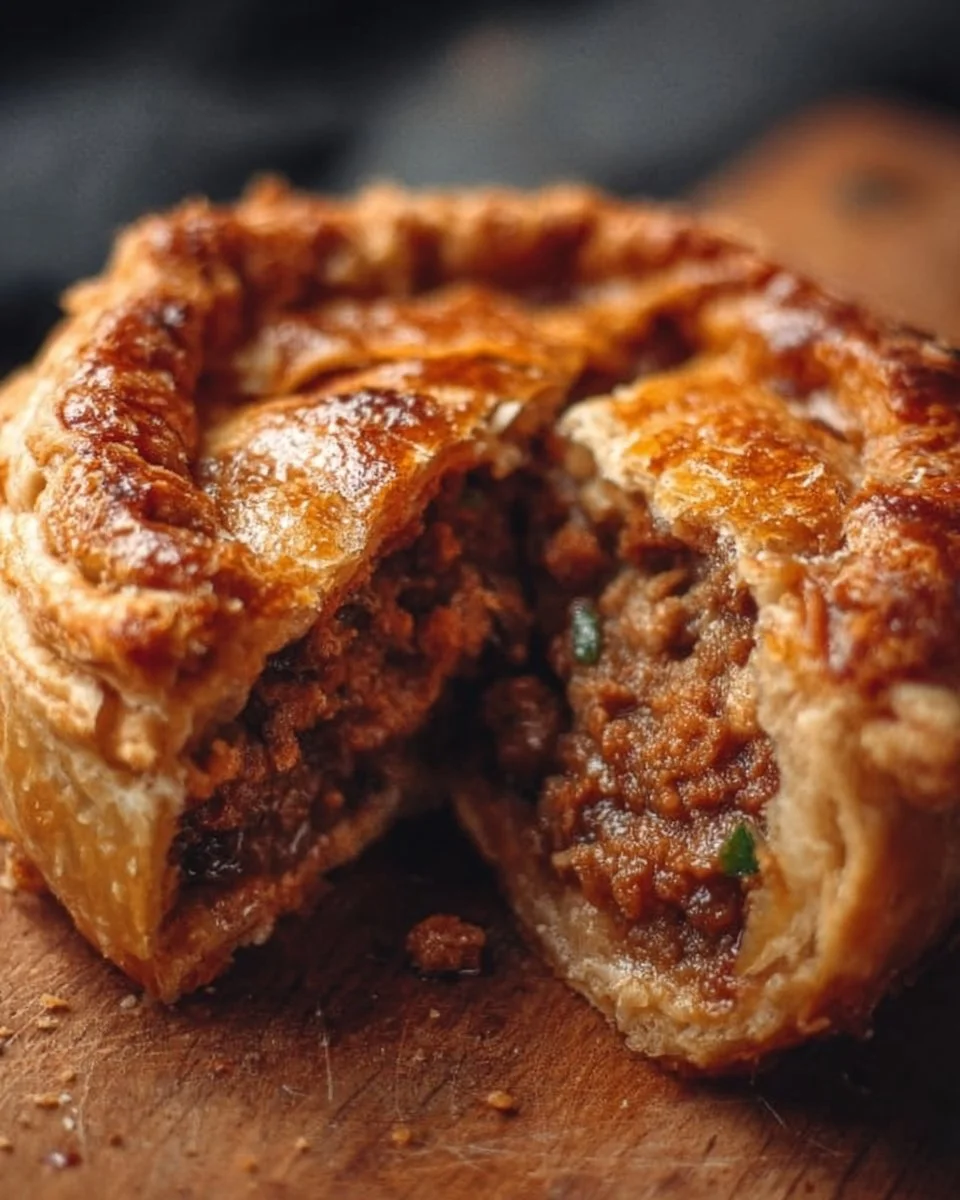 Delicious classic meat pie with flaky crust and savory filling