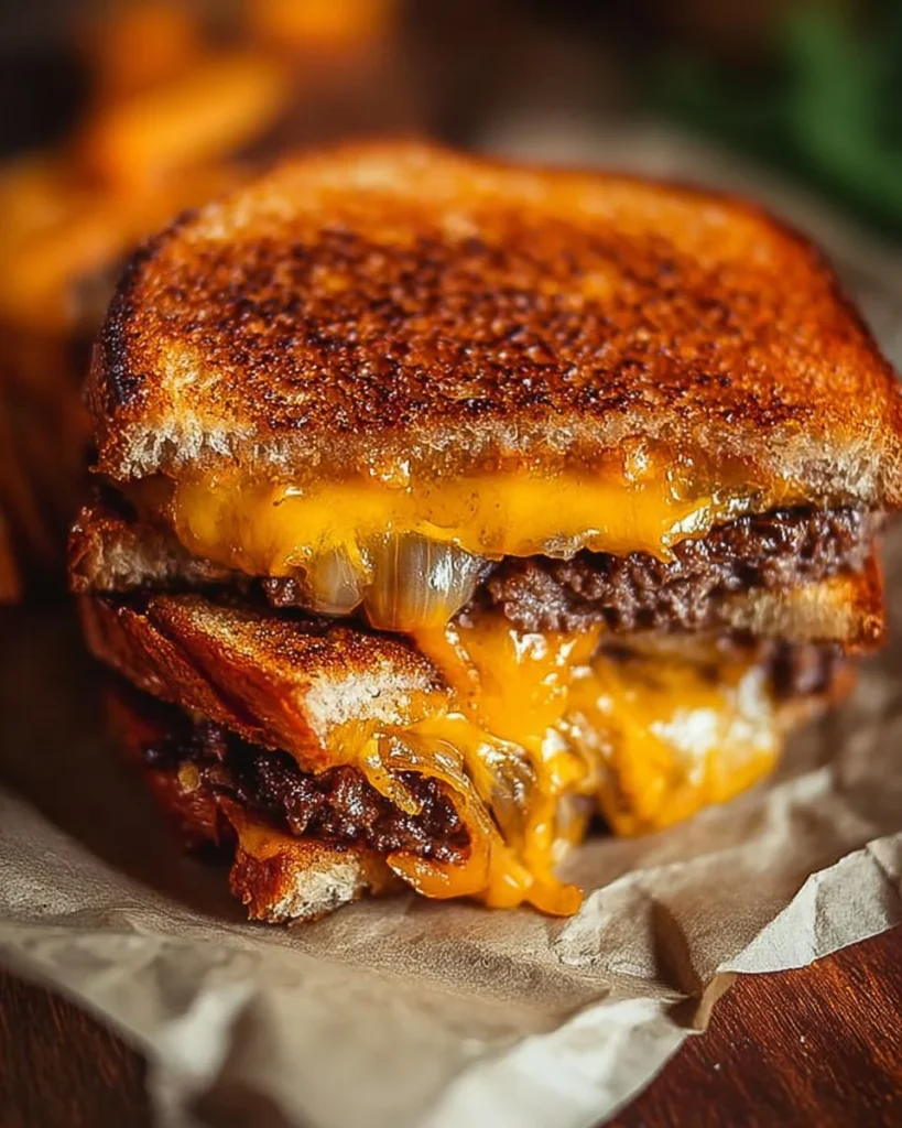 Copycat Whataburger Patty Melt served with grilled onions and cheese