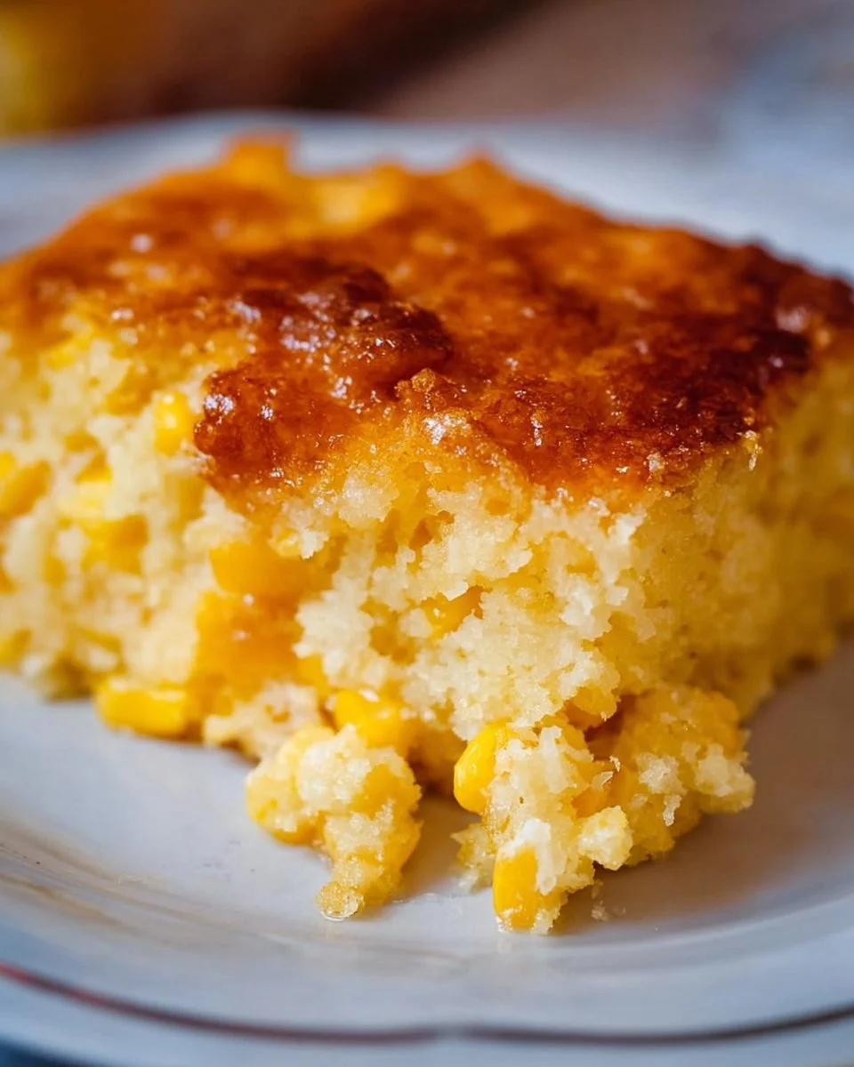 Deliciously baked Cornbread Casserole served in a dish with toppings.