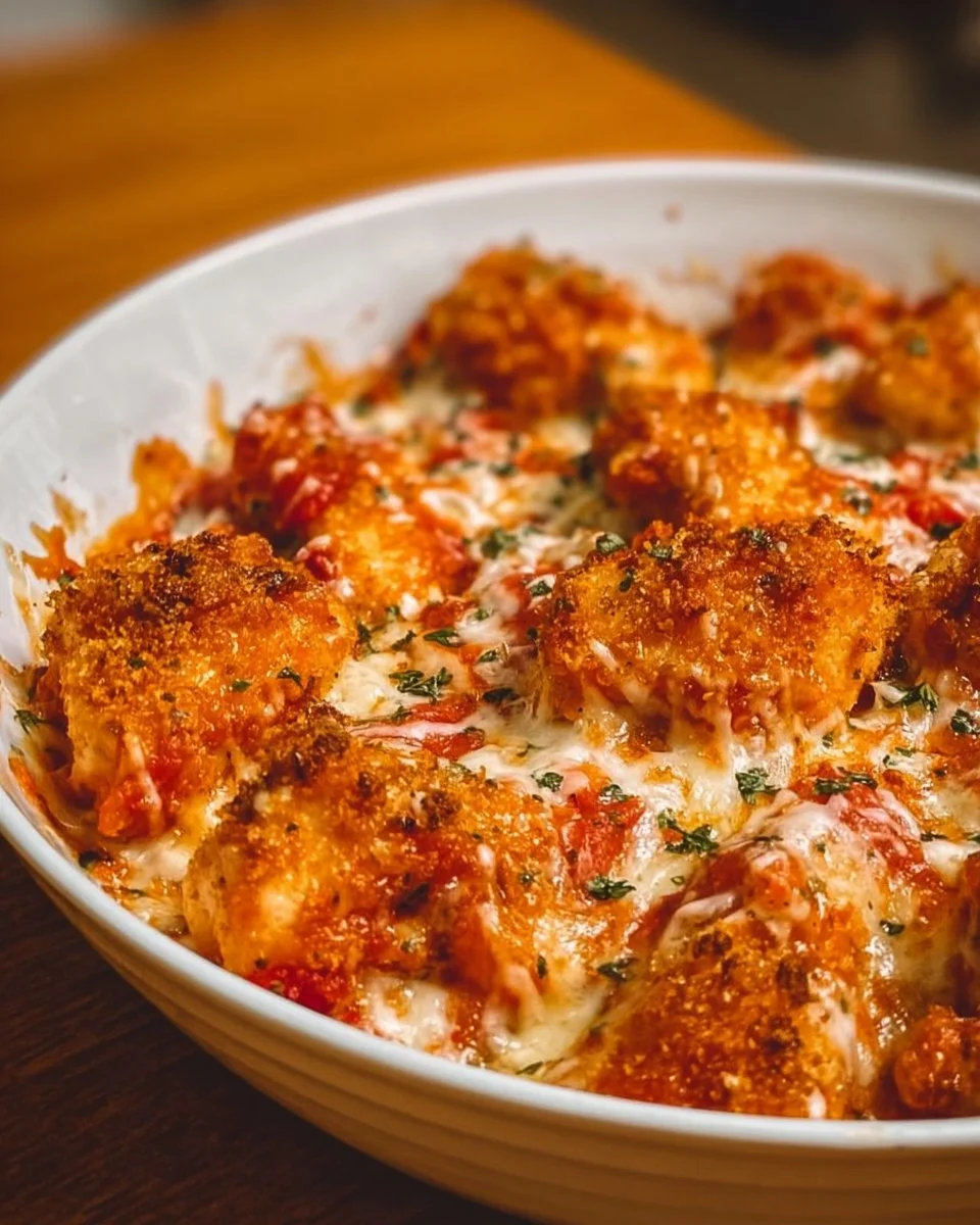 Cottage Cheese Chicken Parmesan Bowl served in a colorful dish