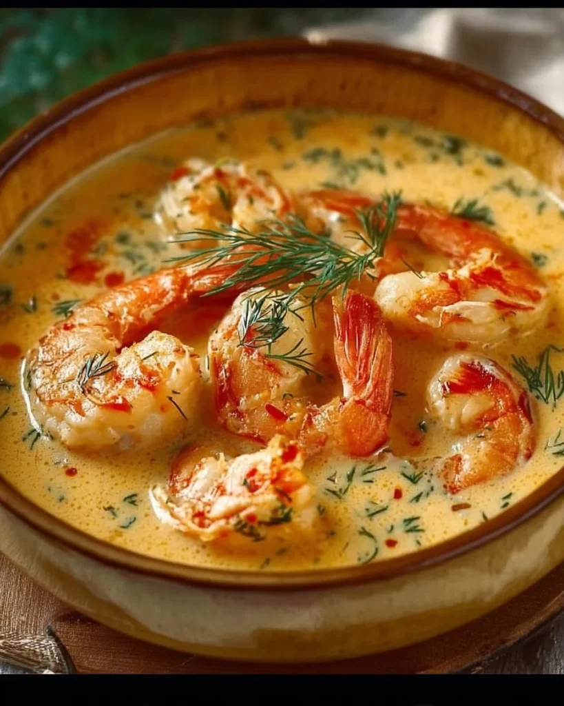 Delicious crab and shrimp seafood bisque served in a bowl