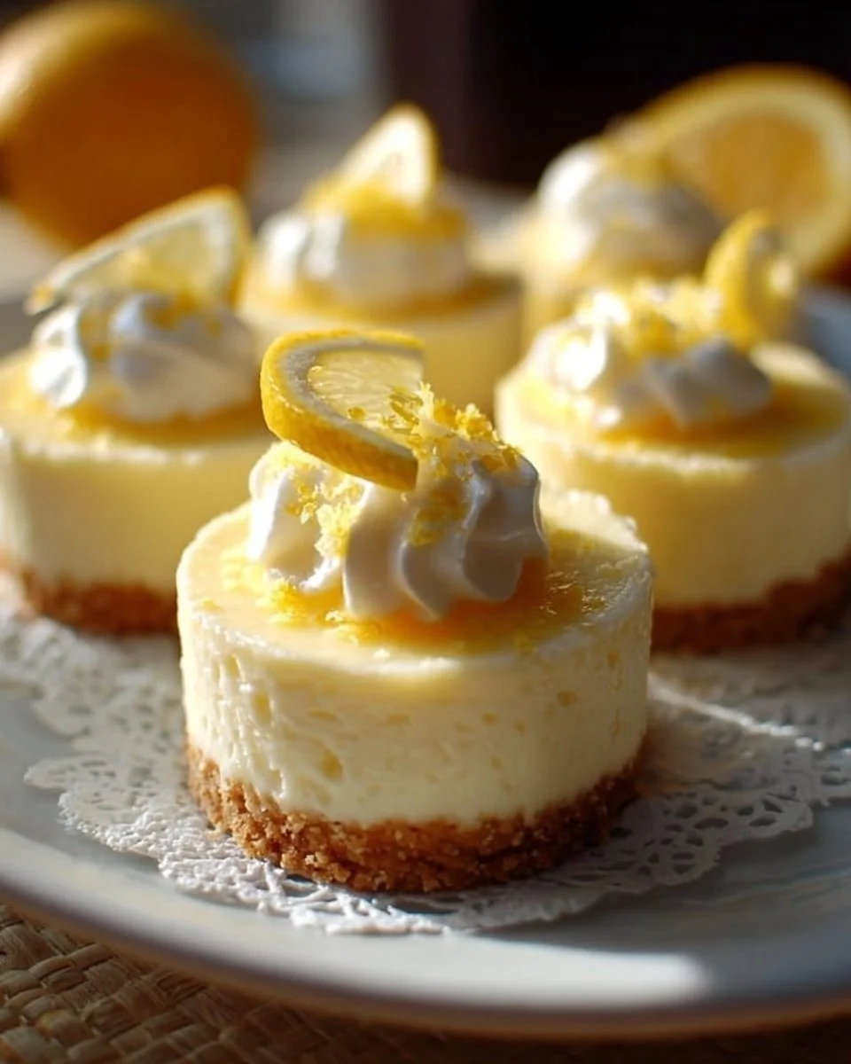 Delicious creamy mini lemon cheesecakes topped with lemon zest