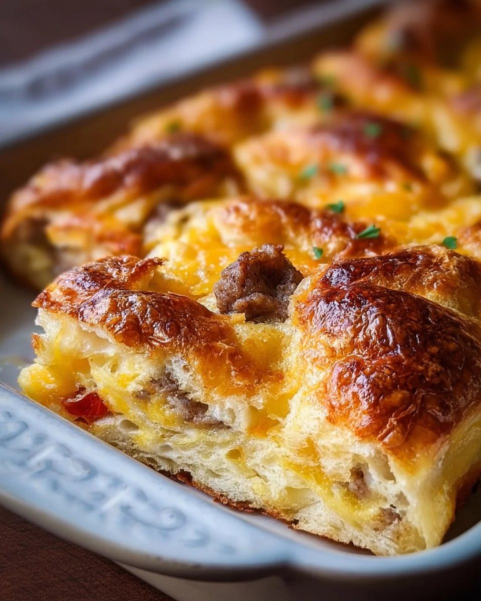 Delicious crescent roll breakfast casserole baked to perfection