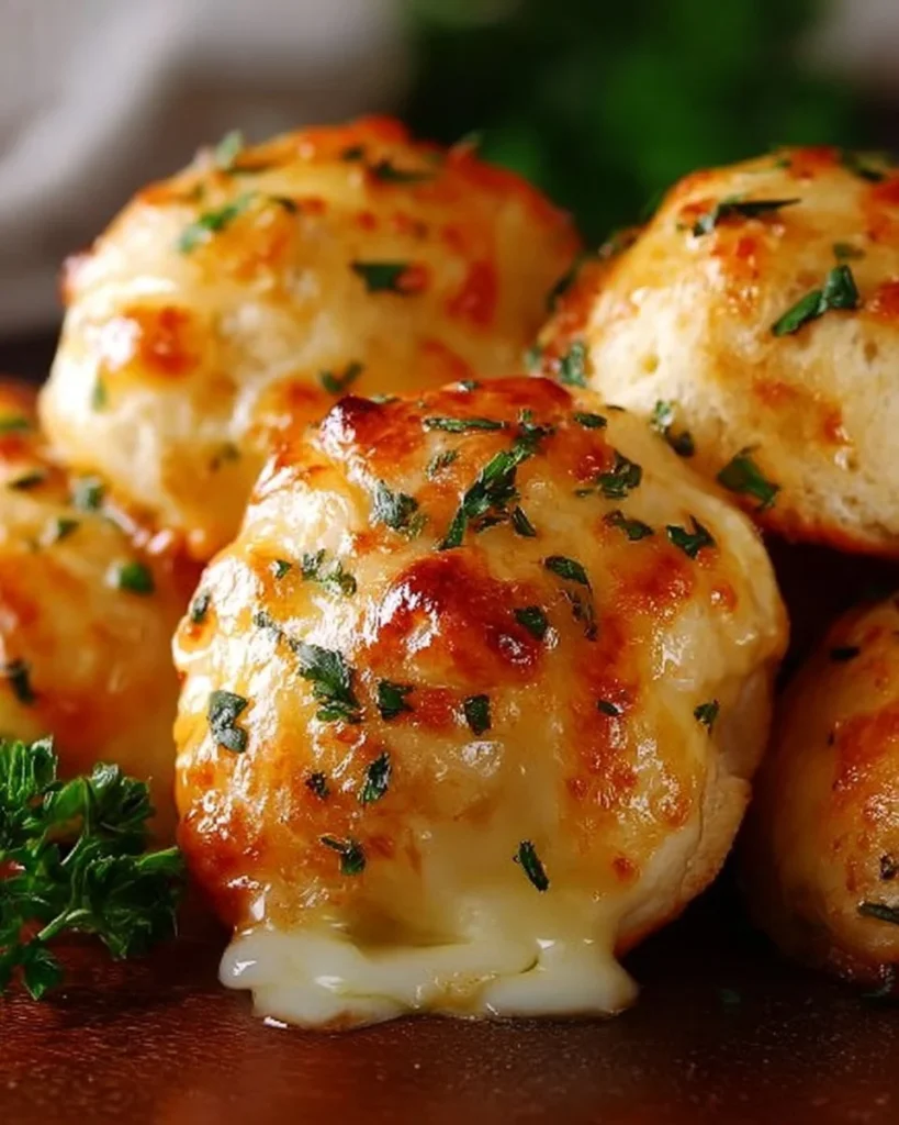 Delicious garlic butter cheese balls made with Pillsbury biscuits on a plate