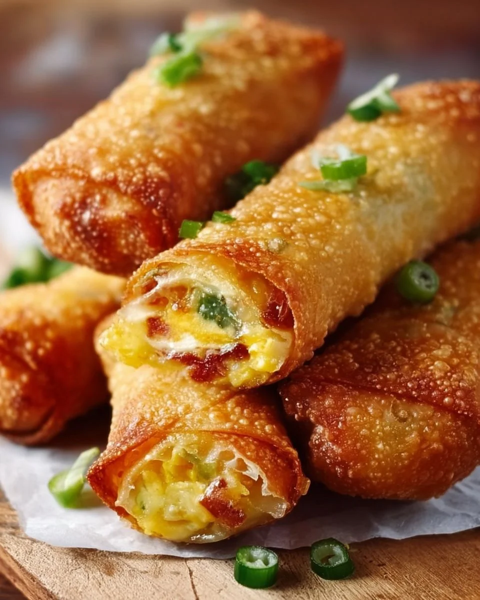 Crispy jalapeno popper egg rolls served on a plate with dipping sauce