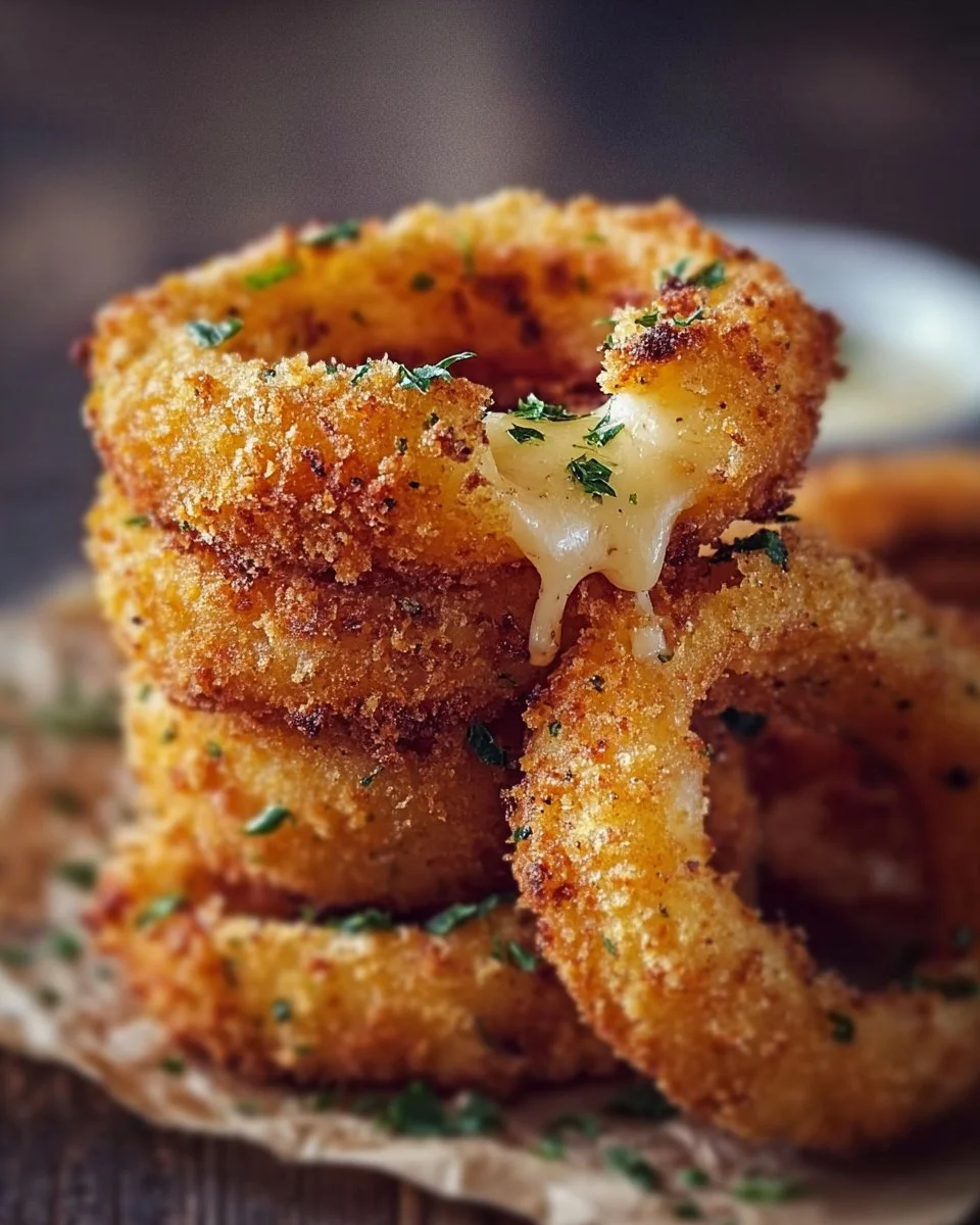 Crispy Easy Cheesy Onion Rings served on a plate.