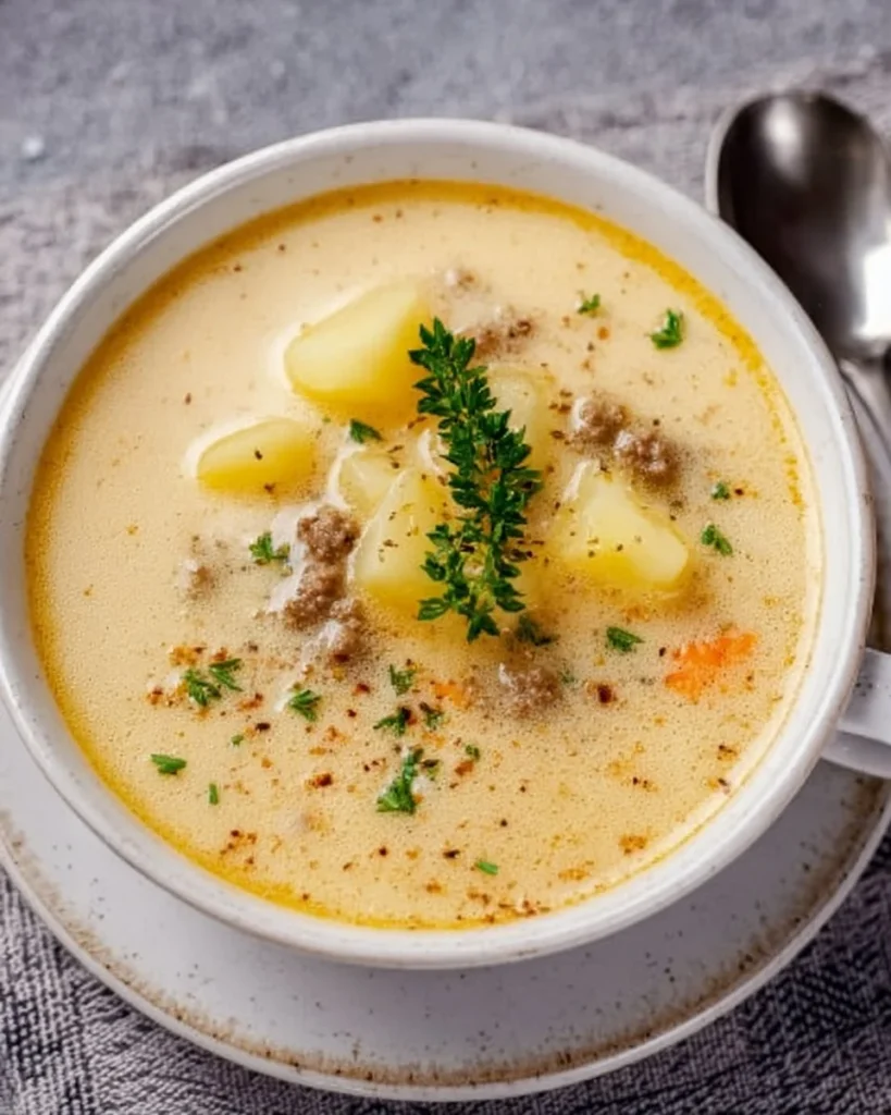Bowl of easy creamy potato soup topped with chives and crispy bacon