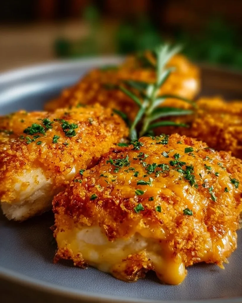 Easy crispy cheddar chicken recipe with a golden, crunchy coating