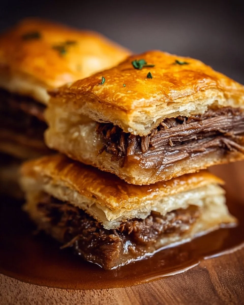 Delicious easy French dip squares served on a platter