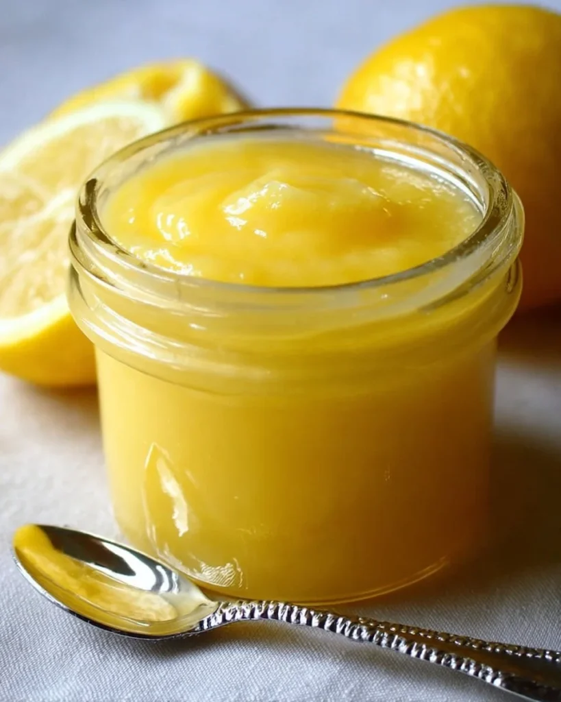 Bowl of homemade easy lemon curd with fresh lemons