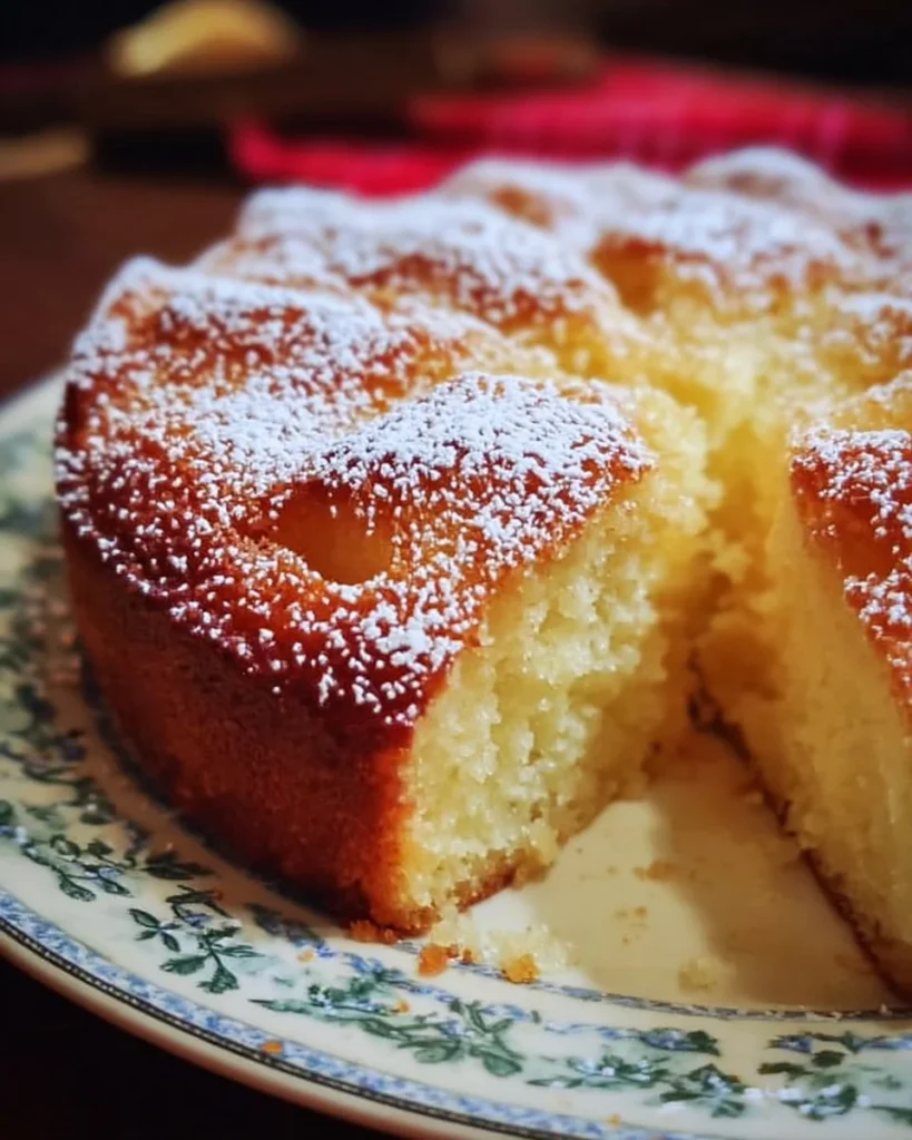 Deliciously moist French Butter Cake with a golden crust and soft texture