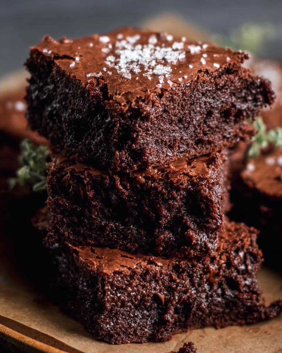 Fudgy sourdough zucchini brownies topped with chocolate drizzle and walnuts.