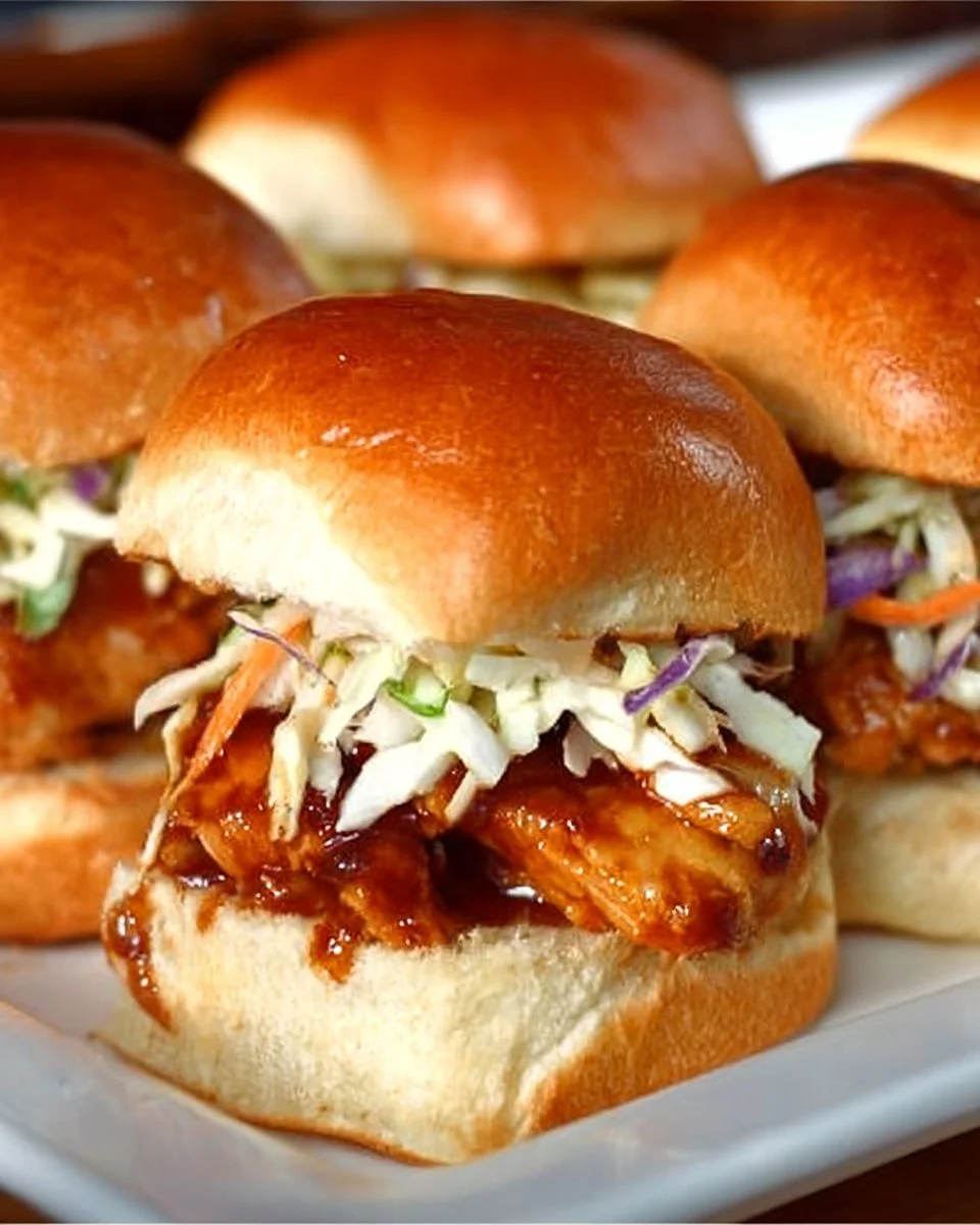 General Tso's chicken sliders served with crunchy slaw