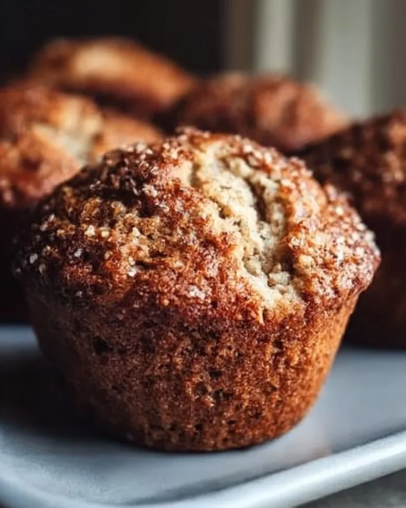 Healthy apple cinnamon Greek yogurt muffins on a wooden table.