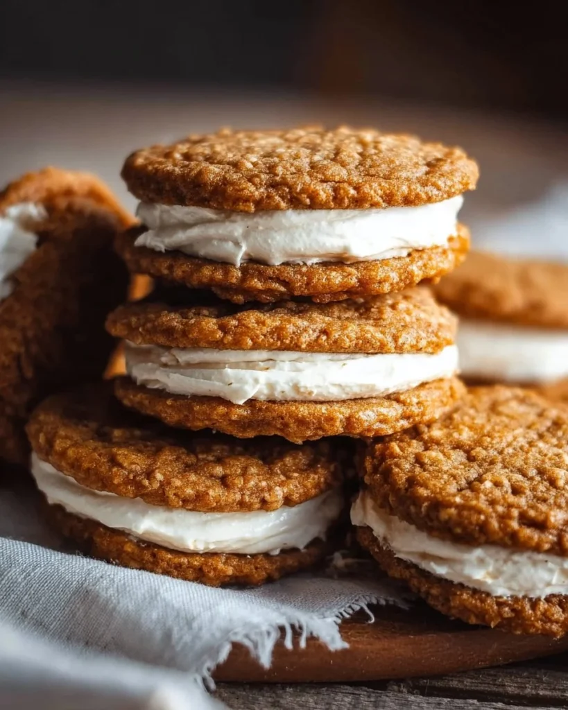 Delicious homemade oatmeal cream pies stacked on a plate