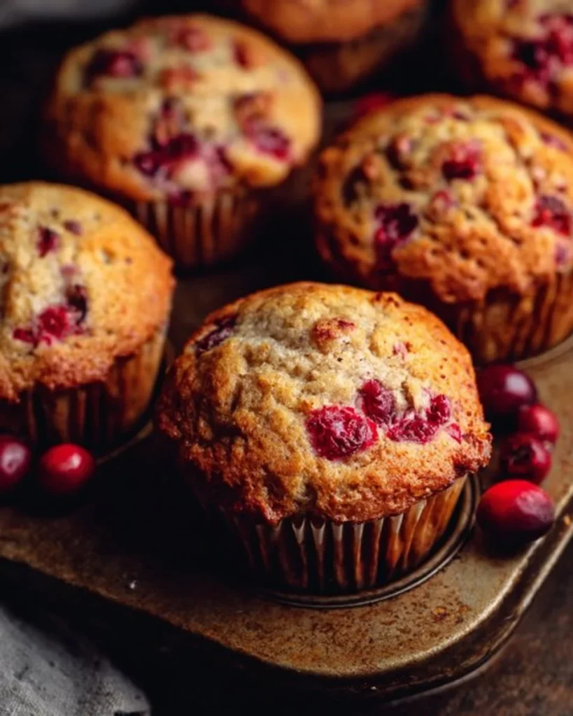Freshly baked Ina Garten cranberry muffins on a cooling rack.