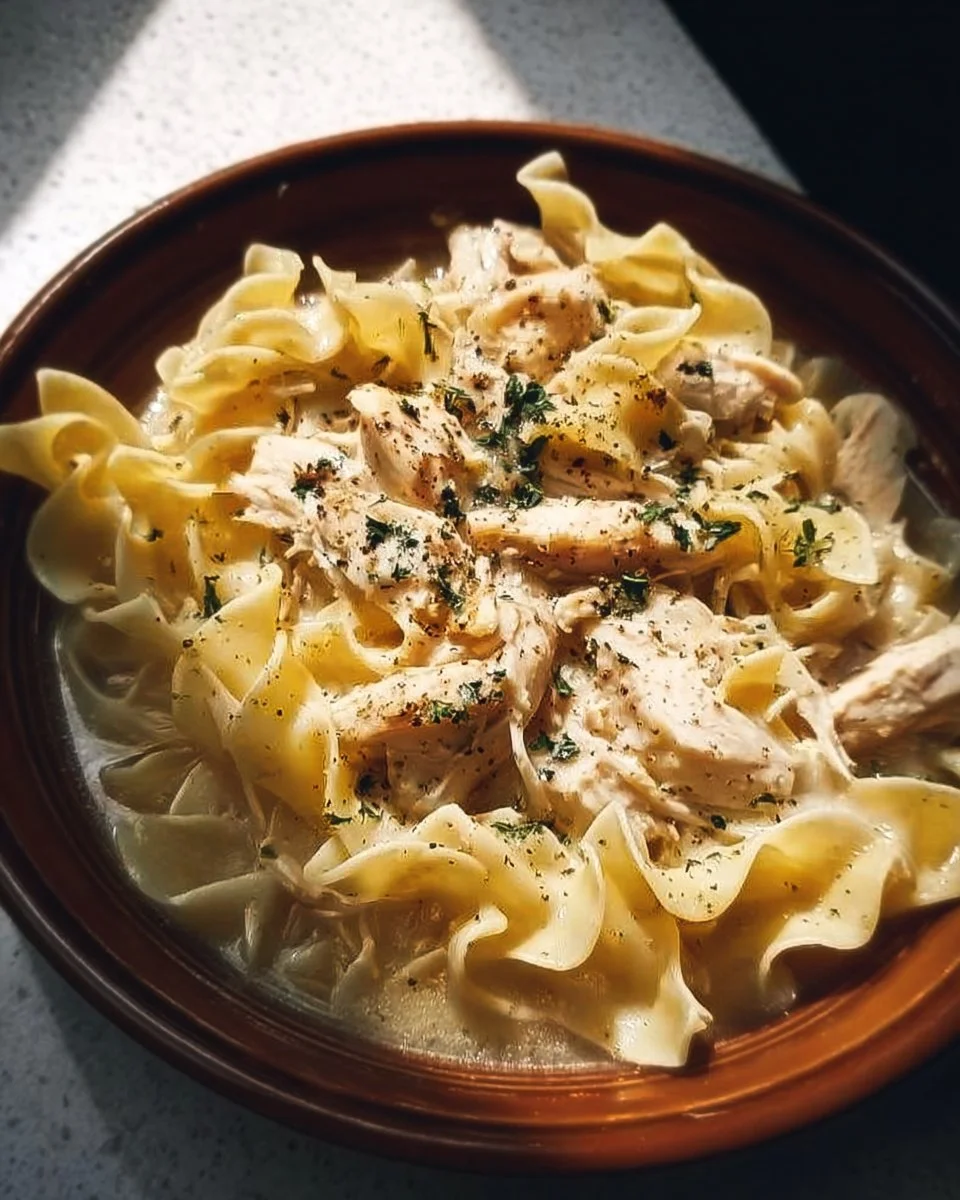 Delicious Instant Pot chicken and noodles ready to serve