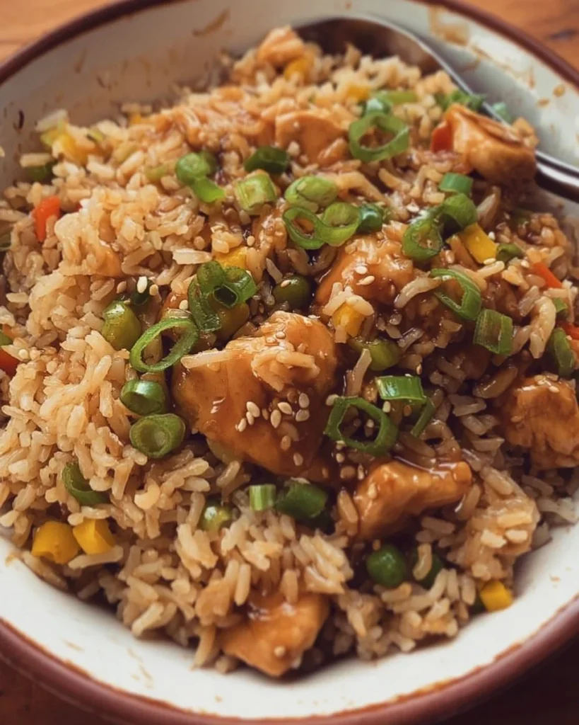 Plate of Instant Pot Teriyaki Chicken with rice and vegetables
