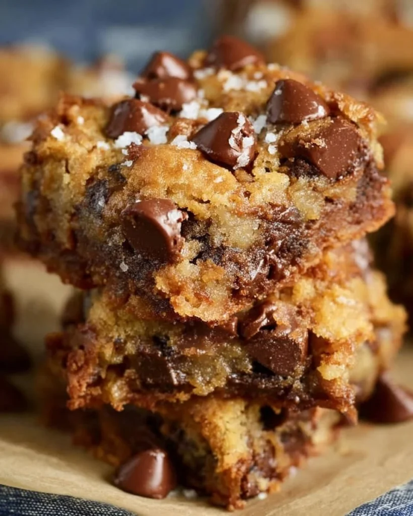 Delicious coconut toffee chocolate chip cookie bars on a white plate