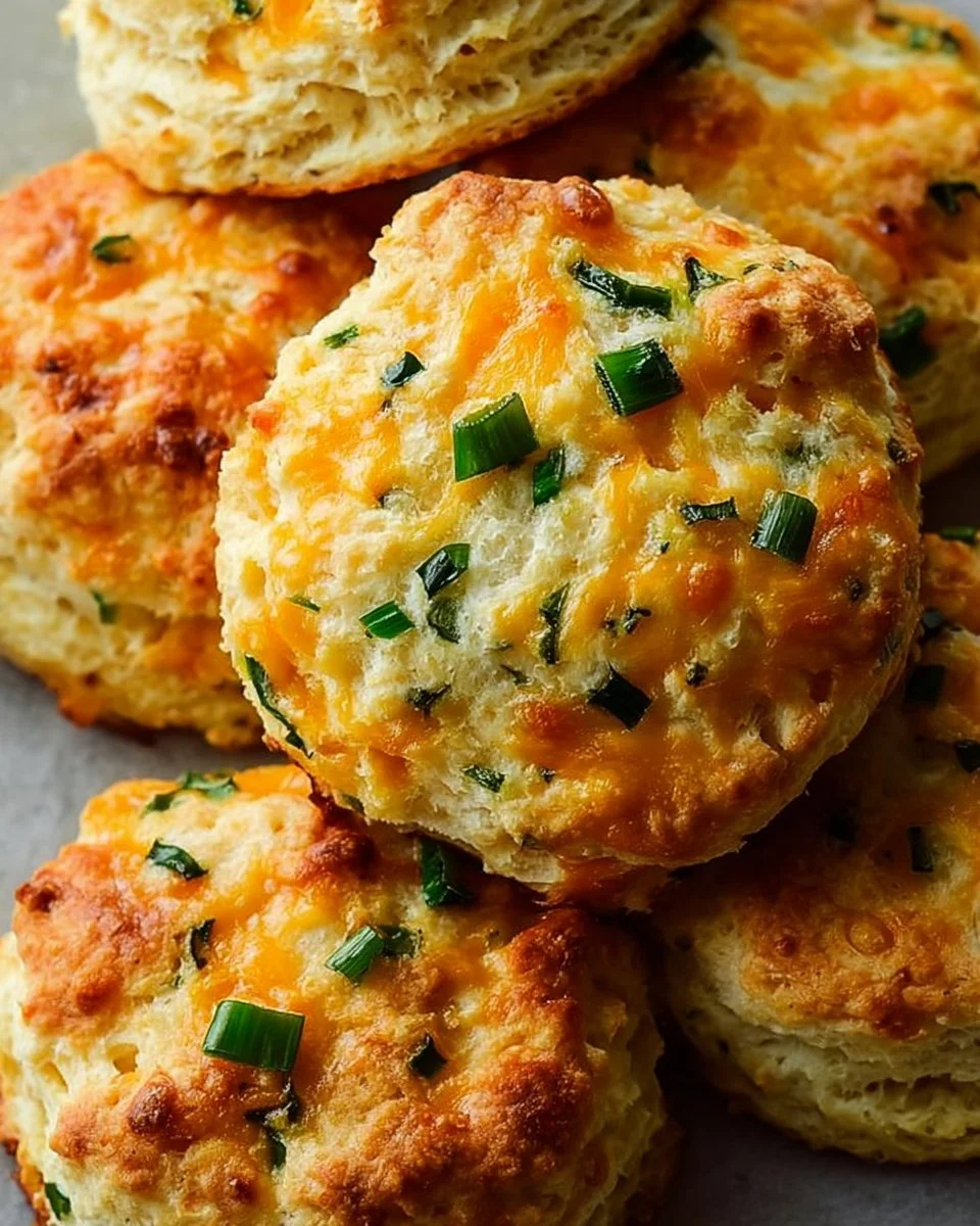 Freshly baked jalapeno cheddar biscuits on a wooden table.