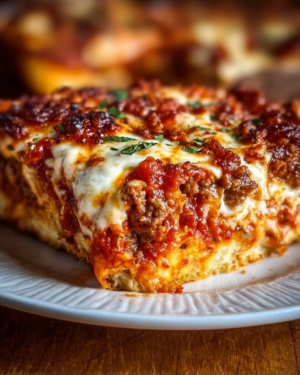 Delicious Meat Lovers Pizza Casserole topped with various meats and cheese