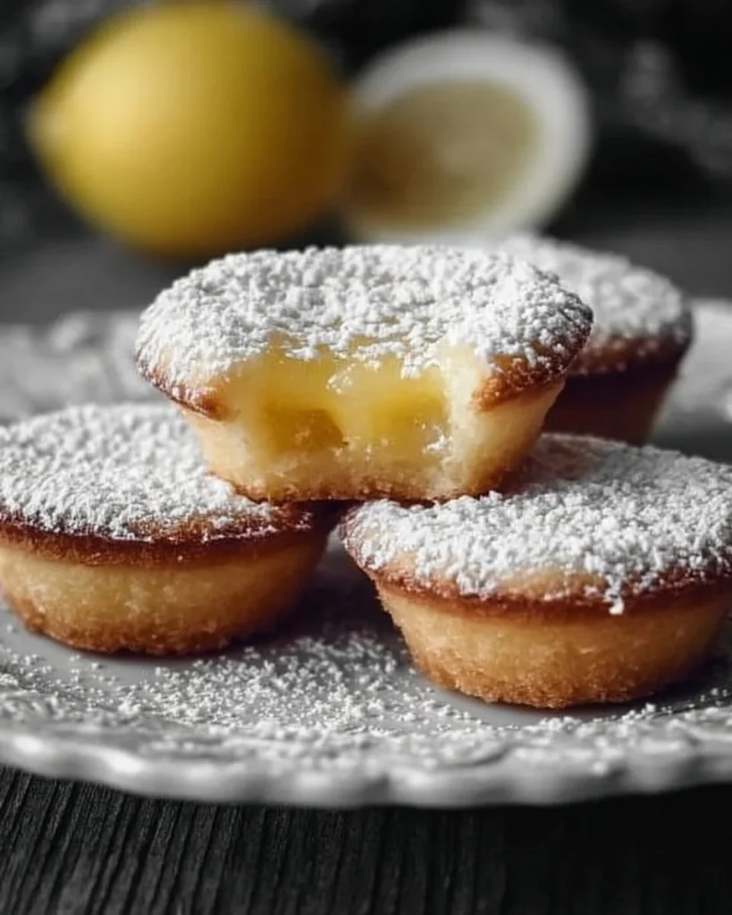 Delicious lemon bar cookie cups topped with powdered sugar