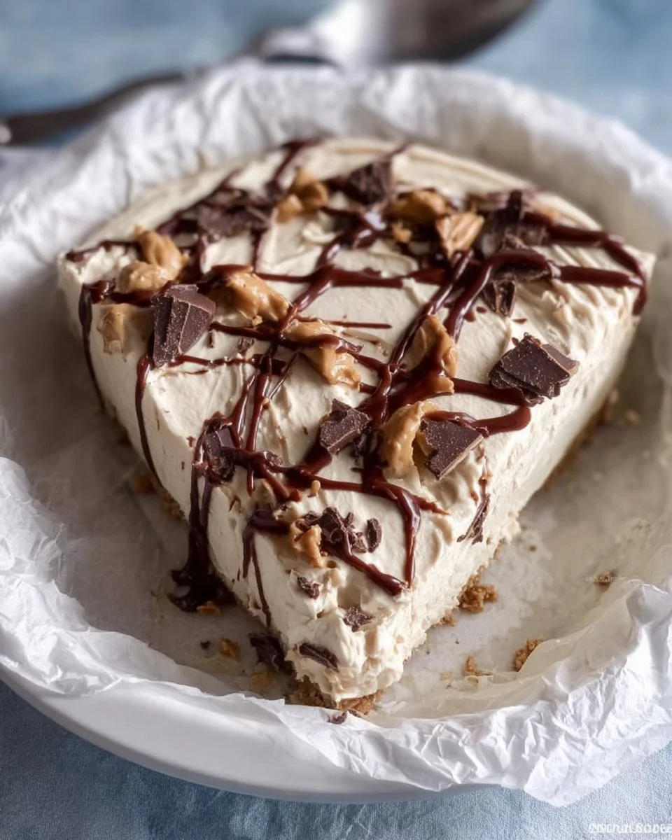 No-bake sugar-free peanut butter pie topped with chocolate and nuts