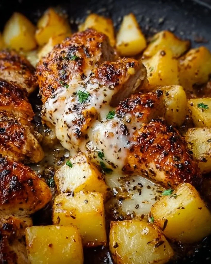 One-Pan Parmesan Chicken with Potatoes ready to serve