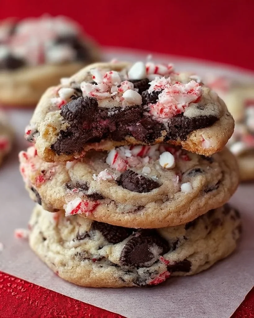 Oreo Peppermint Crunch Cookies with festive toppings