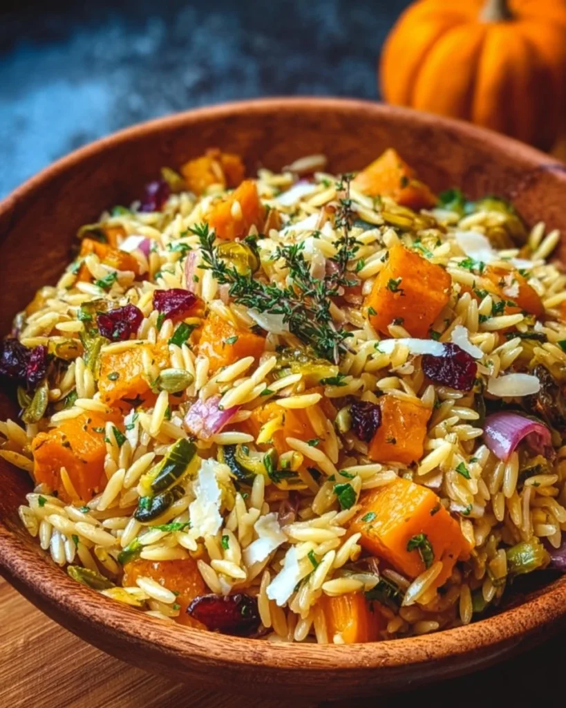 Quick & Easy Fall Harvest Orzo Salad with seasonal ingredients
