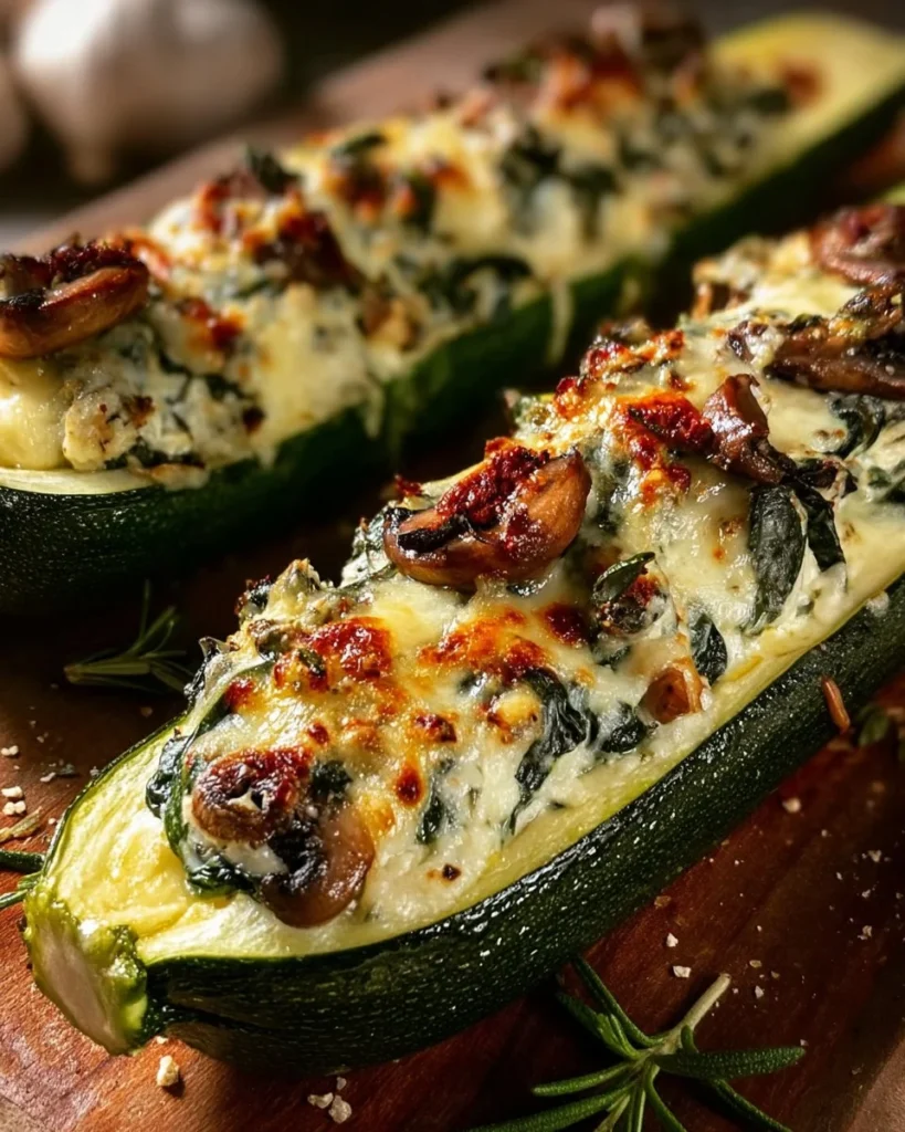Healthy spinach mushroom ricotta stuffed zucchini recipe