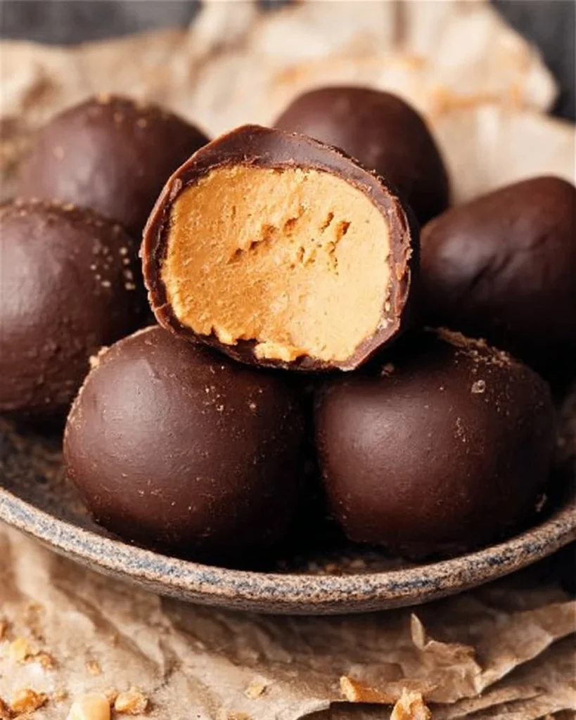 Delicious sugar free peanut butter balls arranged on a plate