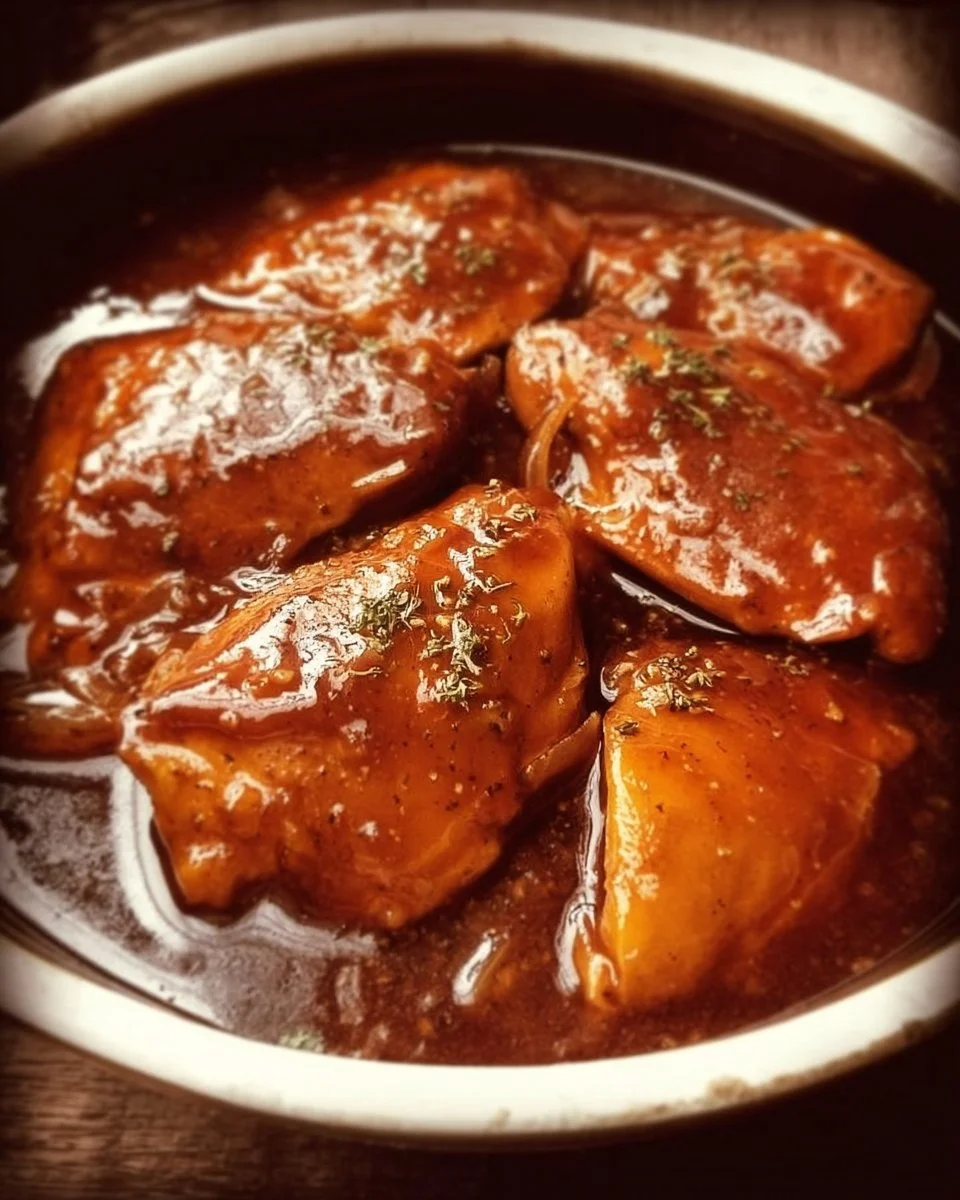 Delicious Sweet Baby Ray's Crockpot Chicken served in a bowl