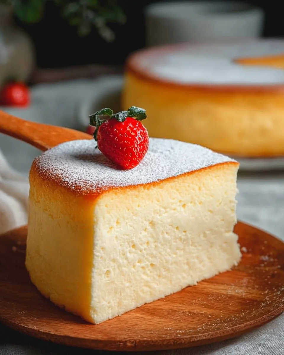 Fluffy Japanese cotton cheesecake served on a white plate with berries