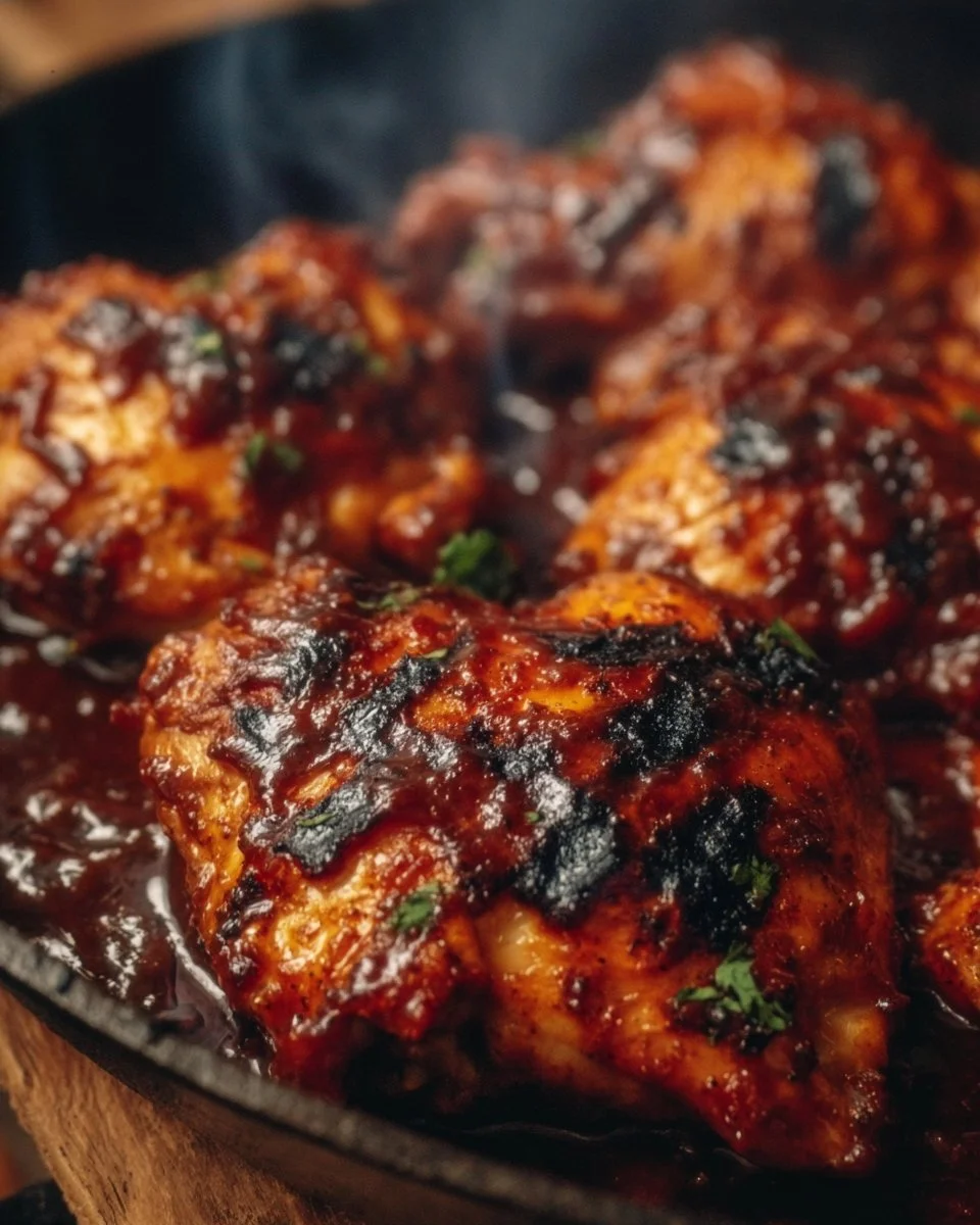 Juicy BBQ chicken grilled to perfection with a smoky glaze