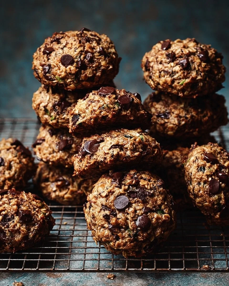 Vegan chocolate chip zucchini breakfast cookies on a plate
