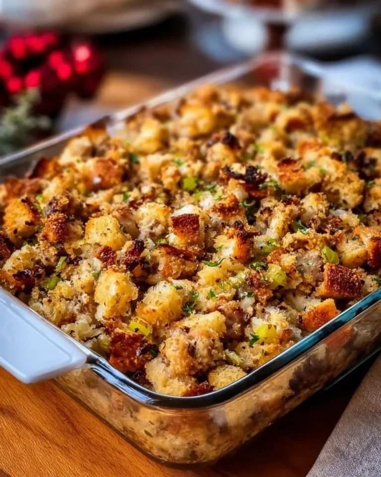 Delicious turkey stuffing recipe prepared for Thanksgiving dinner