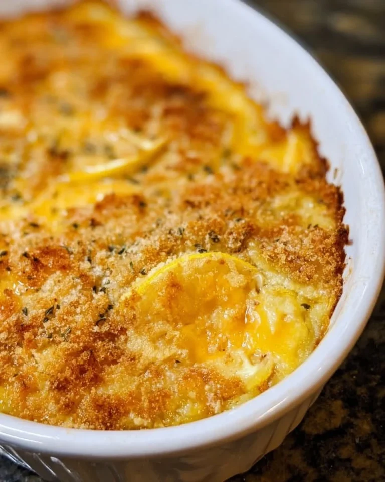 Delicious yellow squash casserole baked with cheese and herbs.