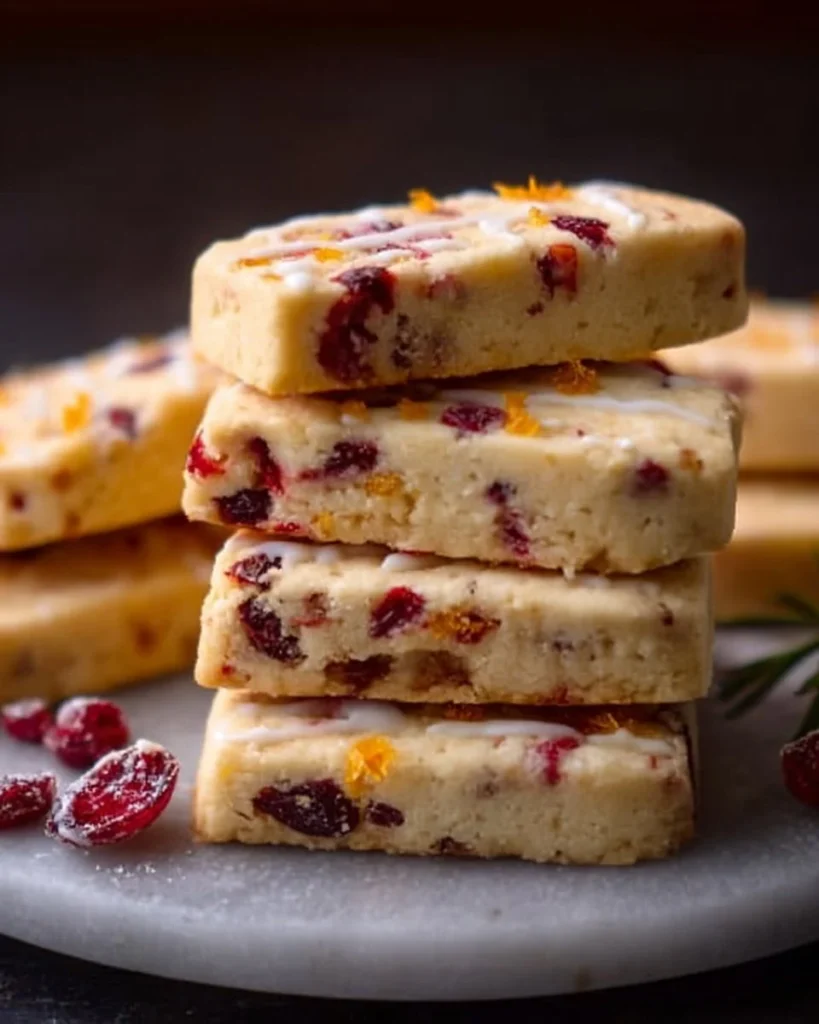 Zesty orange cranberry shortbread cookies on a baking sheet