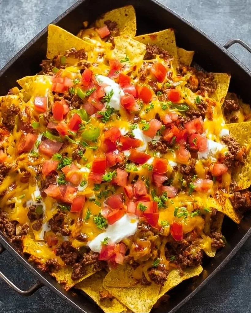 Air Fried Loaded Nachos topped with cheese and jalapenos