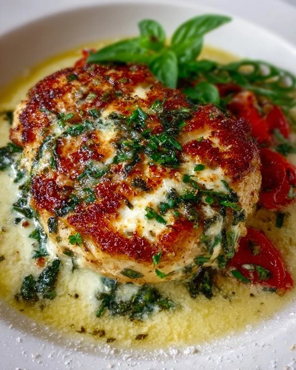 Delicious Baked Ricotta Chicken served with fresh herbs