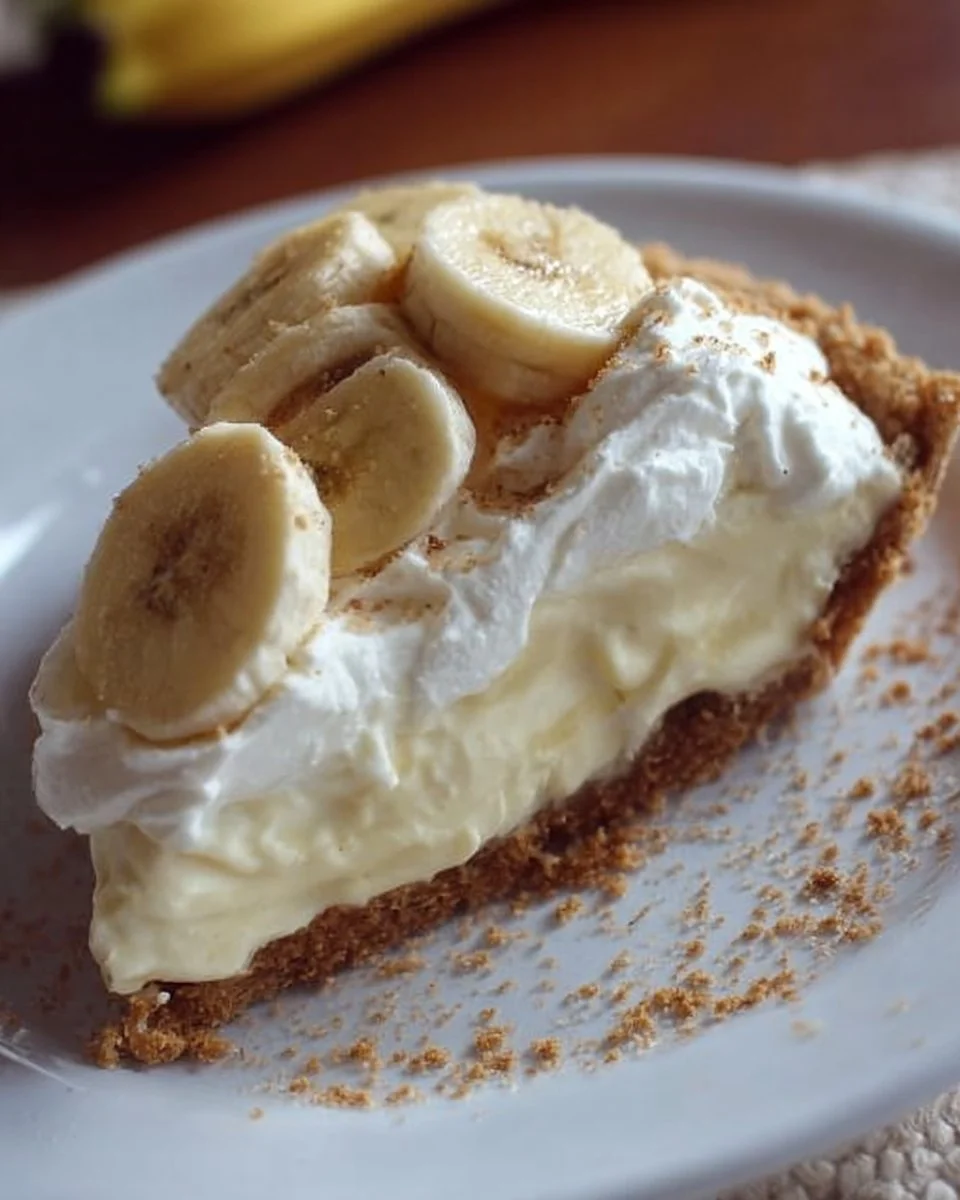 Delicious homemade Banana Cream Pie with fresh bananas and whipped cream topping
