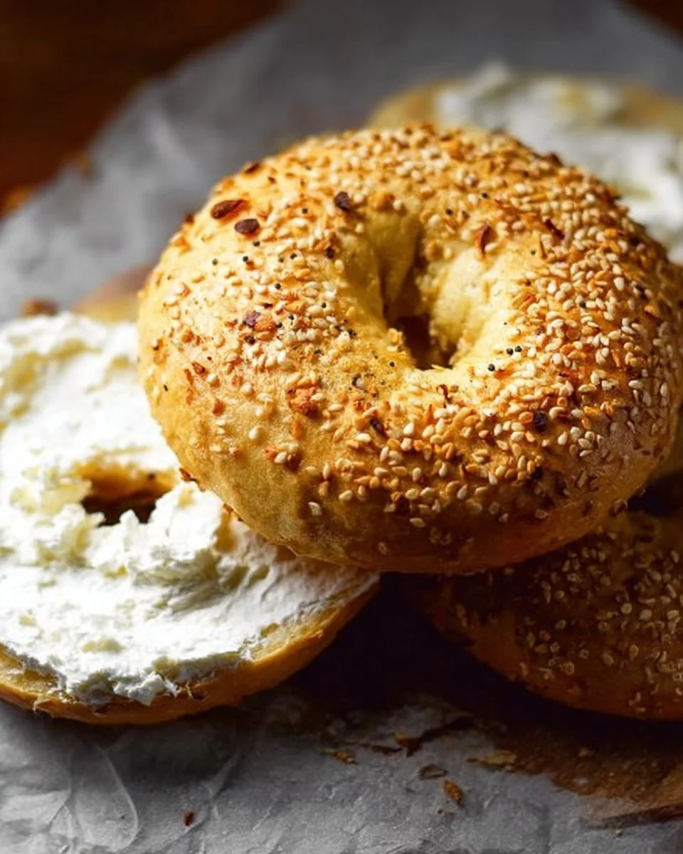 Freshly baked almond flour bagels topped with sesame seeds