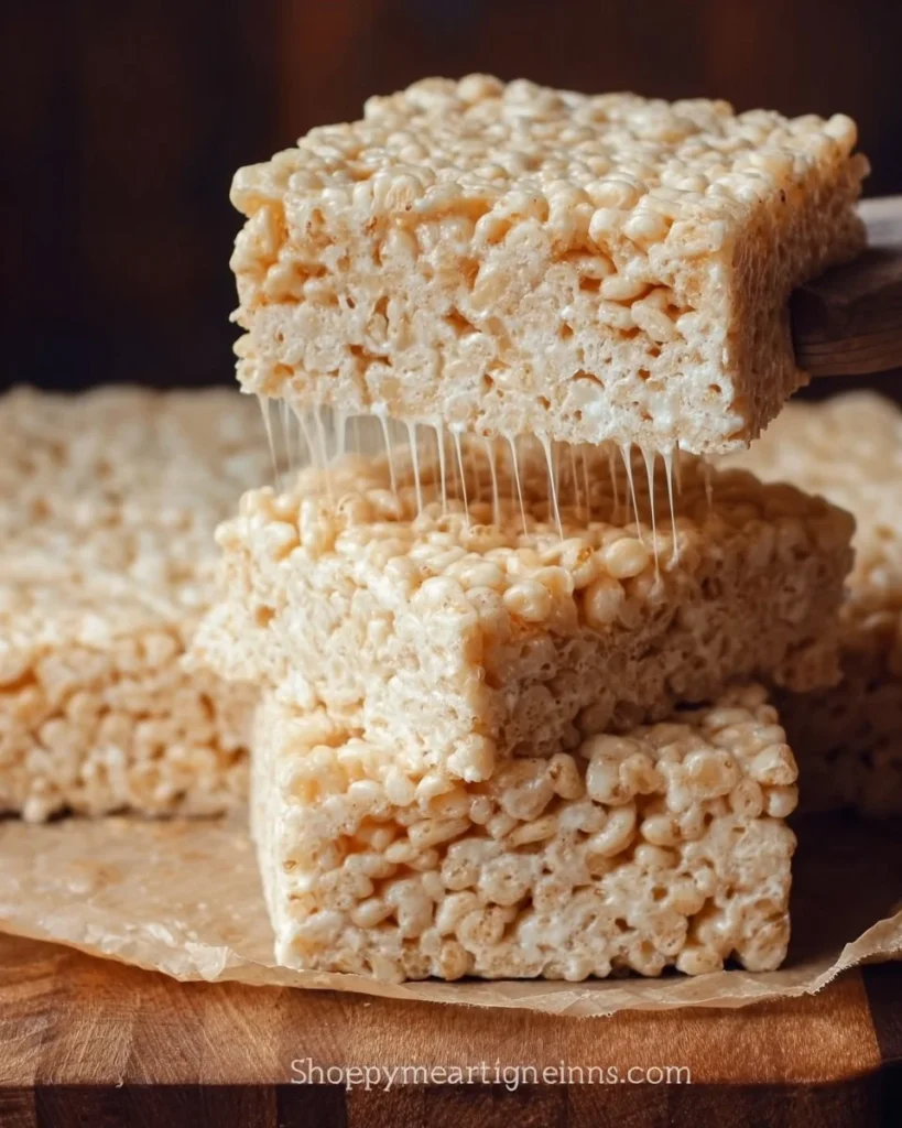 Delicious Brown Butter Rice Krispie Treats stacked on a plate