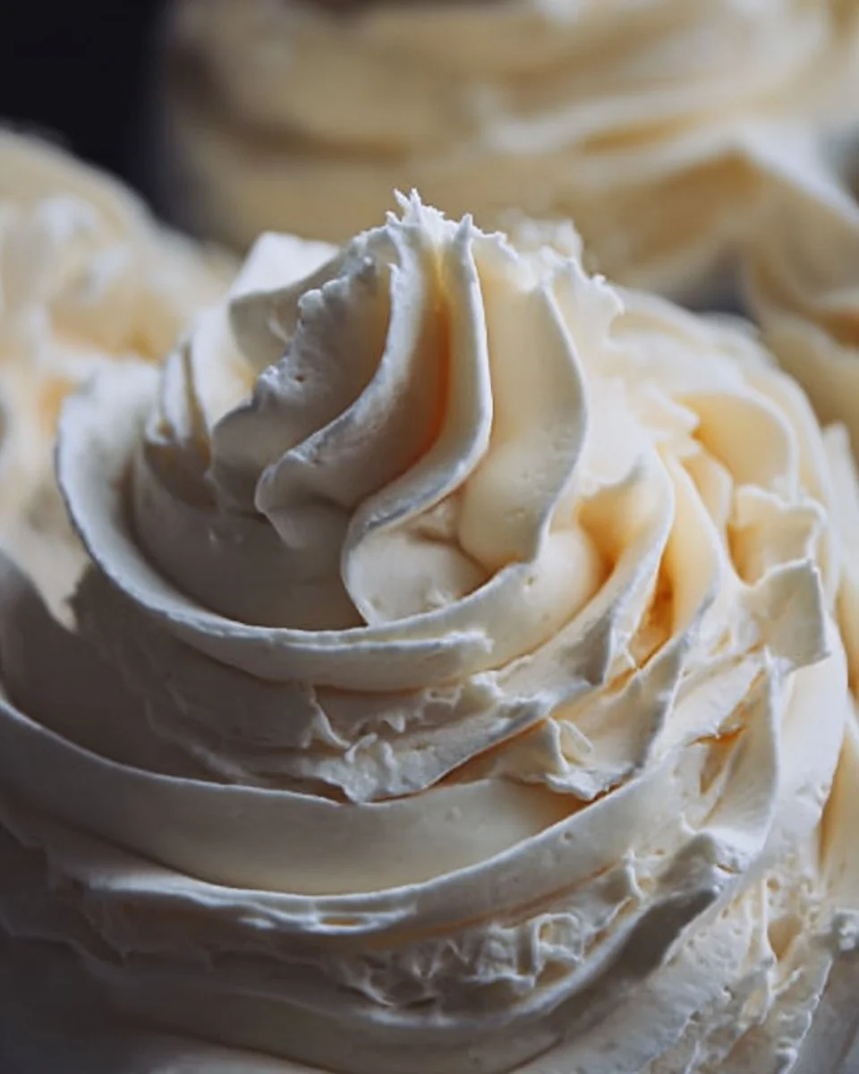 Delicious homemade buttercream frosting on a cake ready to serve.