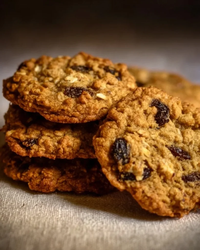 Delicious chewy oatmeal raisin cookies on a plate