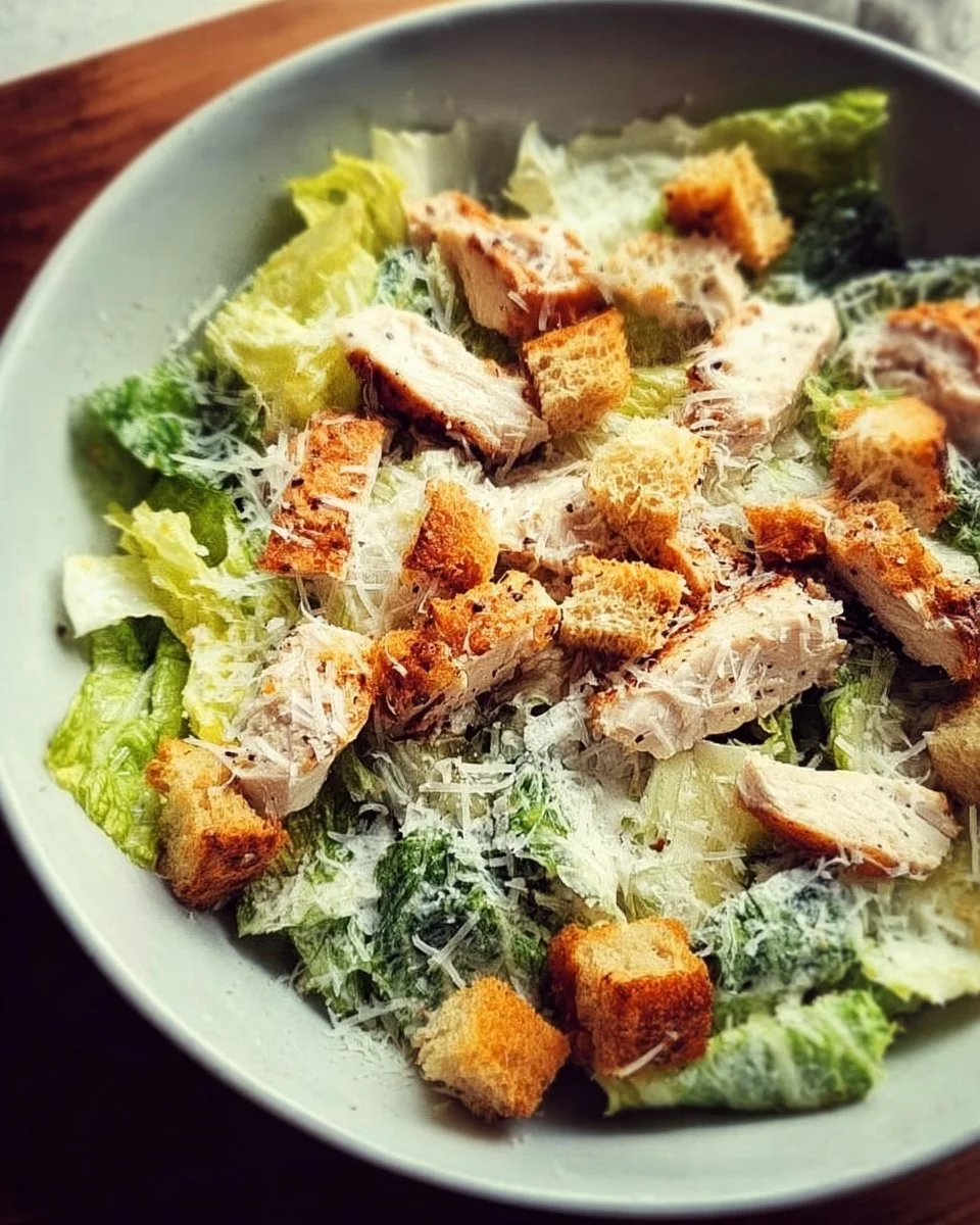 Delicious Chicken Caesar Salad with grilled chicken and romaine lettuce