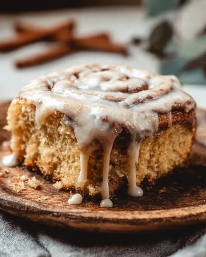 Delicious homemade cinnamon roll cake topped with icing on a plate.