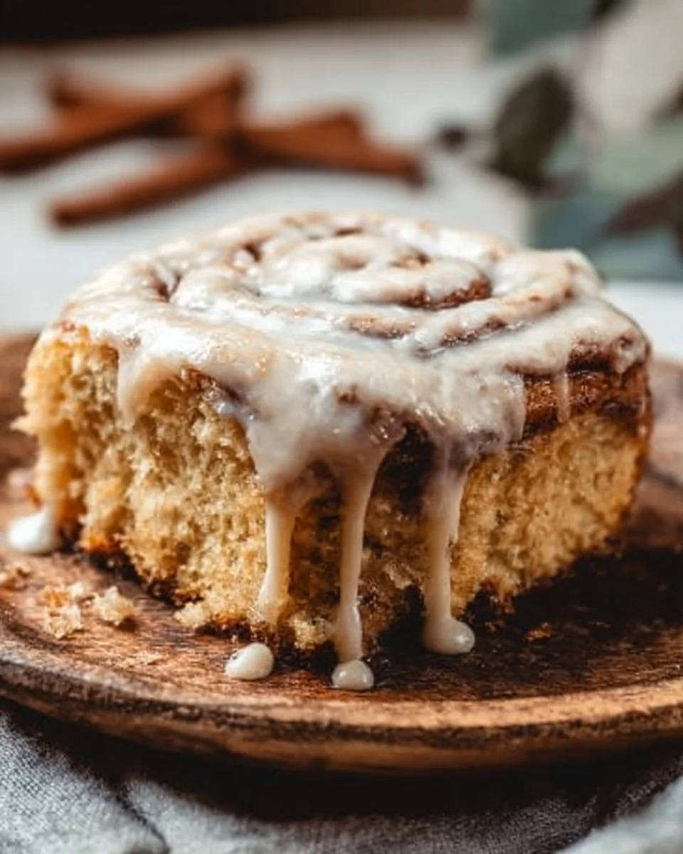Delicious homemade cinnamon roll cake topped with icing on a plate.