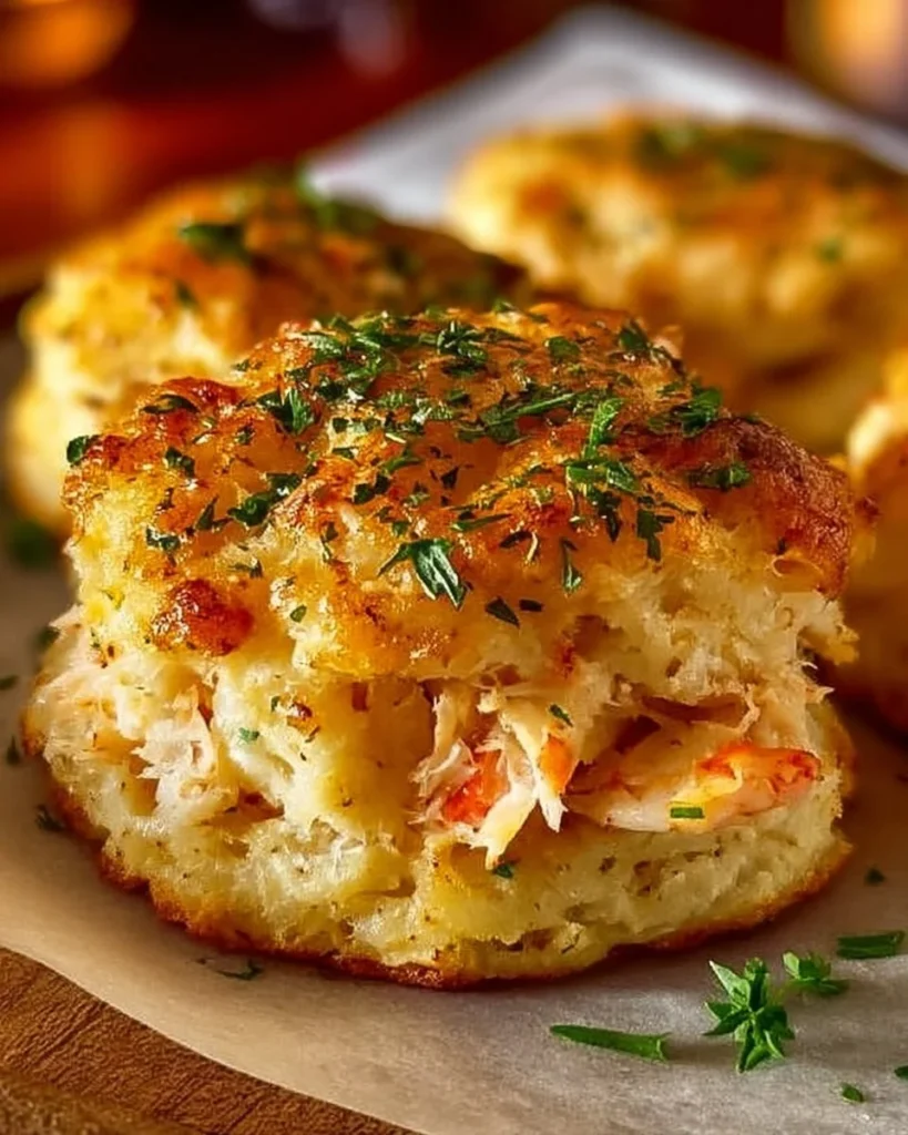 Crab stuffed cheddar bay biscuits served with lemon butter sauce